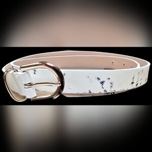 H&M White & Navy Snakeskin Belt with Gold Buckle
